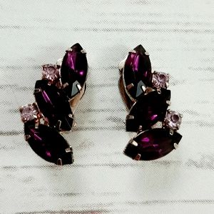 Vintage Clip-On Earrings Purple Gold Rhinestones